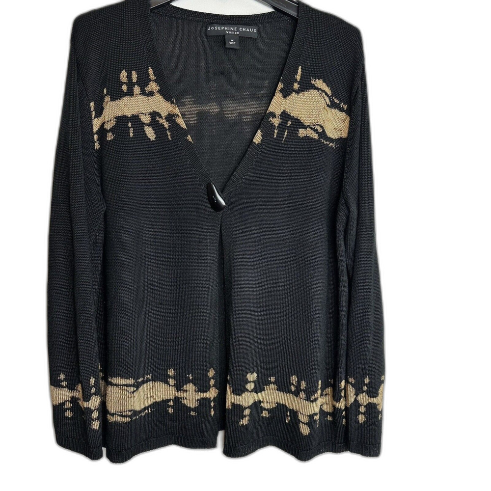 JOSEPHINE CHAUS Open-Front Cardigan 1XSilk Blend Black Beige Bronze Knit Sweater